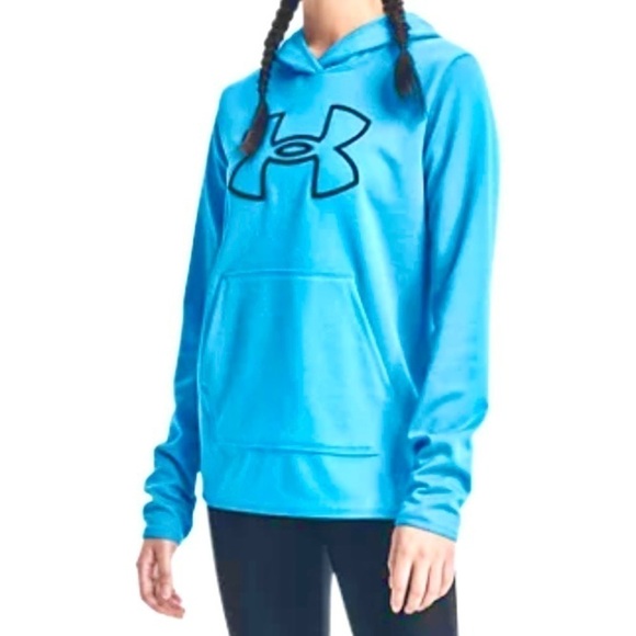 Under Armour Big Logo Blue Pullover Fleece Hoodie Hooded Sweatshirt Size Medium - Picture 14 of 14